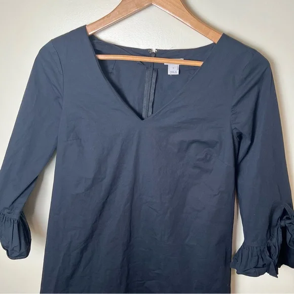 J.Crew Women’s V Neck Ruffle 1/2 Sleeve Shift Mini Dress Cotton Black Size 6 - Picture 2 of 8